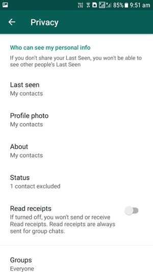 hide the blue tick in YoWhatsApp chats