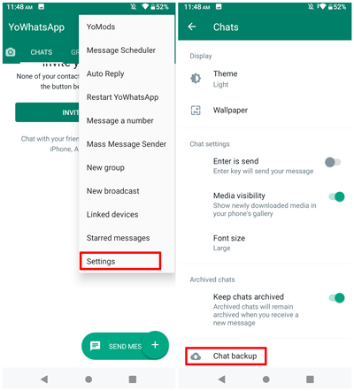 back up YO WhatsApp chat