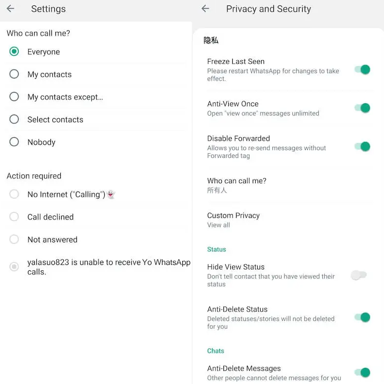 Yo WhatsApp Settings